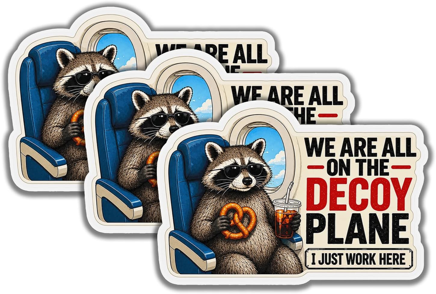 3PCS Decoy Plane Sticker, Funny Raccoon Political Meme Decal