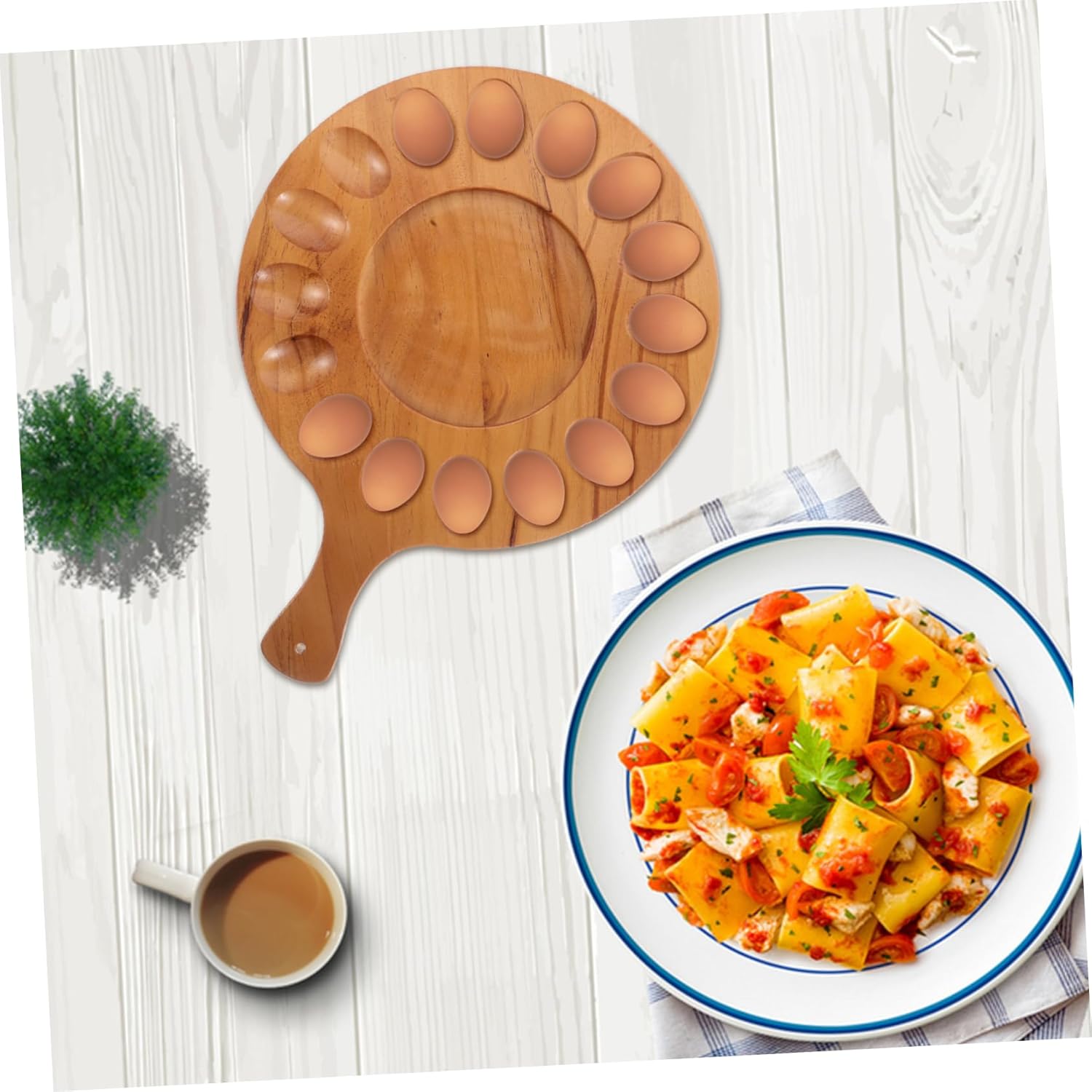 Reversible Wooden Platter and Organizer for Refrigerator Elegant Multi-compartment Design for Deviled Eggs and Creative Displays Kitchen Accessory