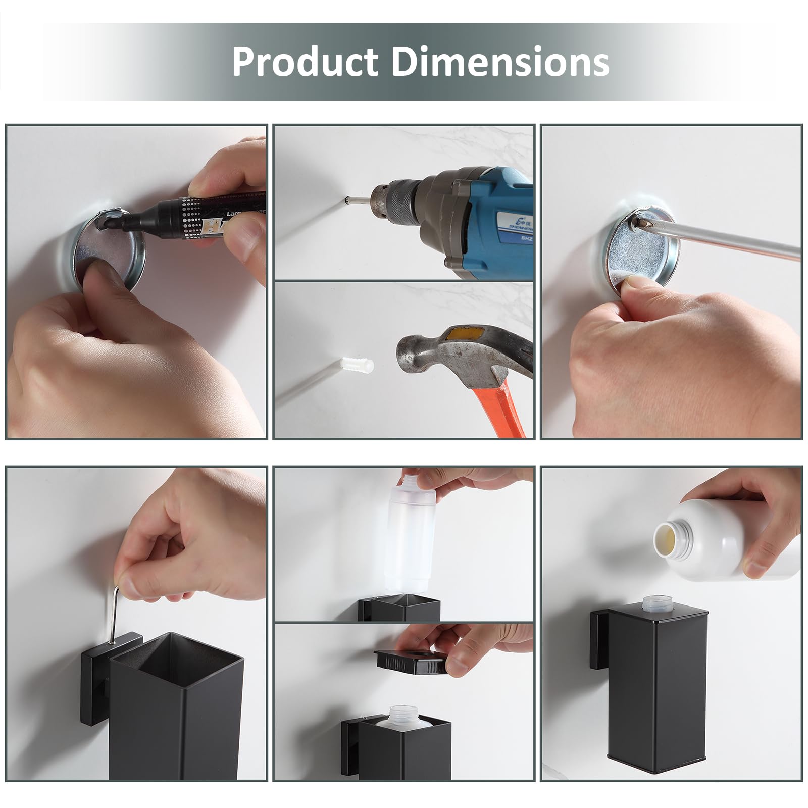 DAZI Seifenspender Schwarz, Nachfüllbarer Wandseifenspender, Premium Aluminium Rostfreier Handseifenspender für Badezimmer Küche Haus Hotel Dekor 240 ML (Wand) (Packung mit 2)