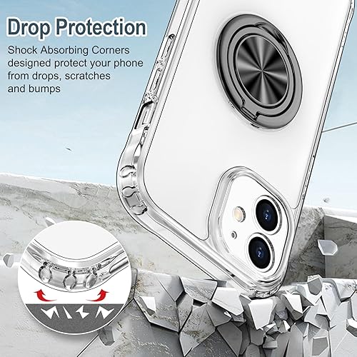 Miniatura 6 de Hython Funda transparente para iPhone 11 con soporte de anillo soporte de anillo giratorio de 360 con soporte magnético Soporte para automóvil Funda