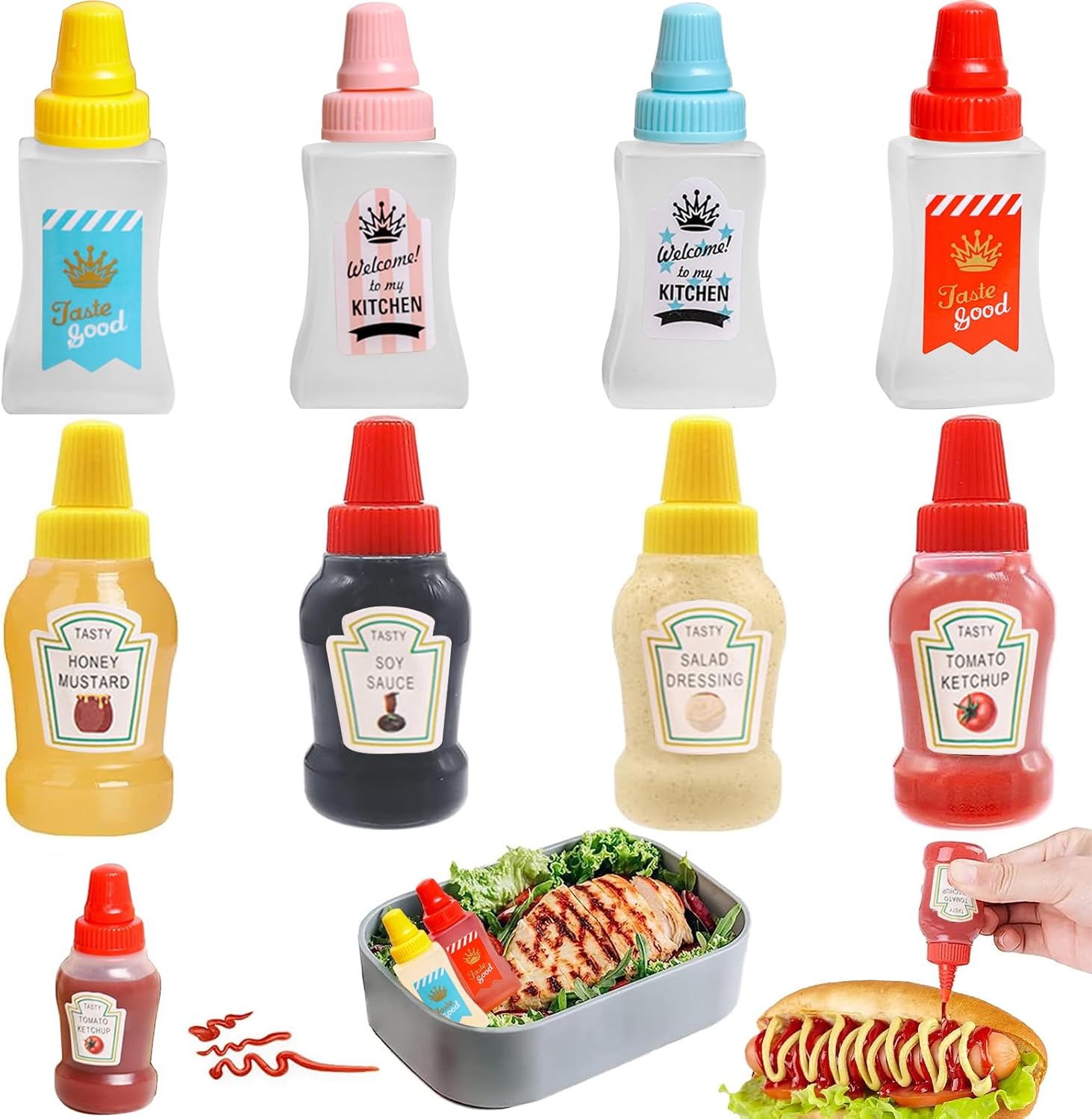 8PCS Mini Sauce Containers, 25ML Mini Sauce Bottles, Ketchup/Soy Sauce