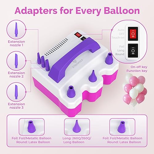 Miniatura 6 de ETENWOLF Electric Balloon Pump for All Balloons 110V 600W Balloon Blower for Party Metalic Latex 260q Foil Balloons, Balloon Inflator for Birthday