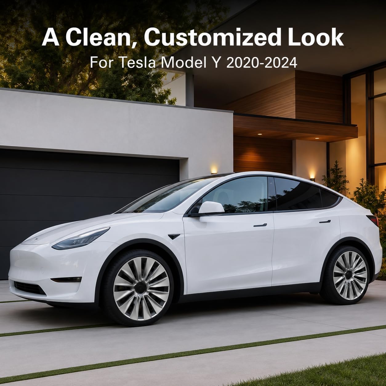 19 Inch Wheel Covers for Tesla Model Y 2020-2024, 4PCS Full Rim Hubcaps Replacement for Model Y 19” Gemini Wheels, ABS Snap-On Rim Protector Accessories, Black Silver