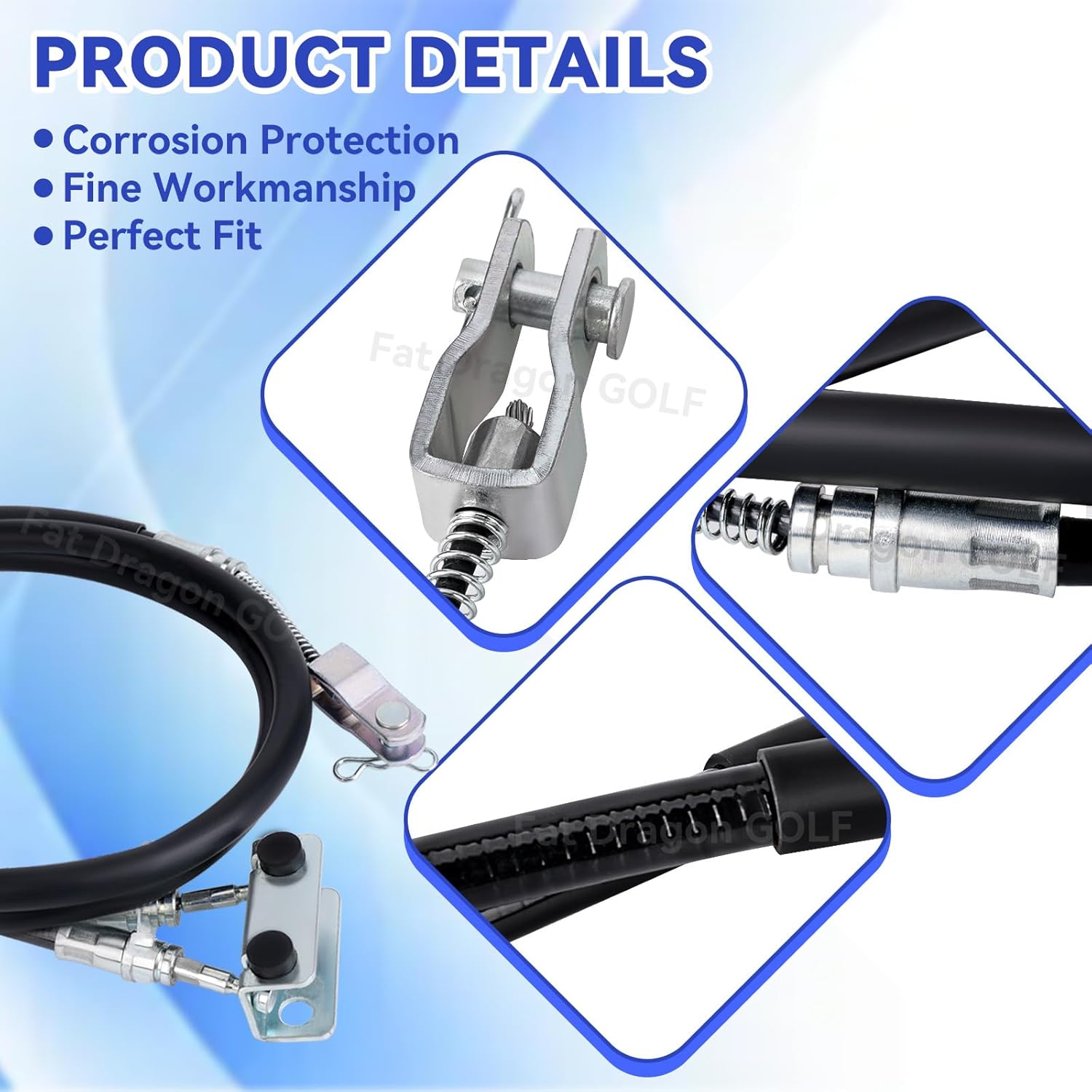 Panglong EZGO TXT Brake Cables Set, EZGO Brake Cable-Passenger and Driver Side Stainless Steel Core, Suitable for 1994-2008 EZGO TXT and Medalist Golf Cart, OEM# 70716-G03 70273-G03 70969-G03