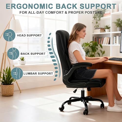 Miniatura 4 de Silla de oficina ejecutiva, silla de escritorio ergonómica y cómoda con reposabrazos y ruedas abatibles acolchados, piel sintética, resistente,