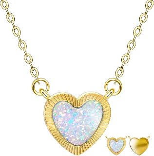 Gold Plated Titanium Steel Necklace with Round Opal Pendant Adjustable Chain Party Christmas Gifts for Women
