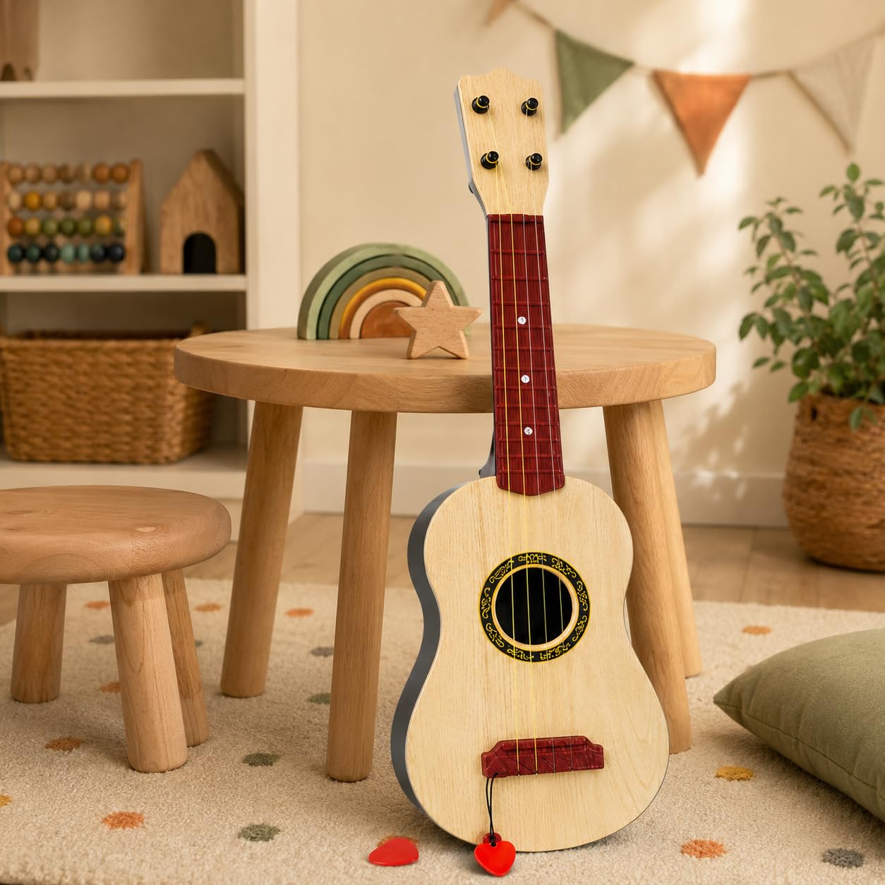Guitarra para niños con 4 cuerdas y púa ukelele juguete instrumento musical para niños guitarra clásica de plástico cm 58 ukelele 4 cuerdas instrumentos musicales juguete educativo (a)