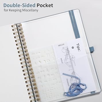 EMSHOI Dotted Journal Spiral Notebook - 300 Pages, A4 Hardcover Leather, 100 GSM Thick Dot Grid Notebook for Women Men Work Writing, Journaling, Drawing, 8.27 x 11.2, Gray Blue