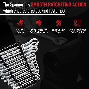 SPARTAN Carbon Steel Combination Spanner Set/Wrench Set/Tool Kit Multipurpose Home Use and Professional Spanners, Corrosion Resistant Chrome Plating Open Jaw and Ring Spanners (Silver, Set of 12)