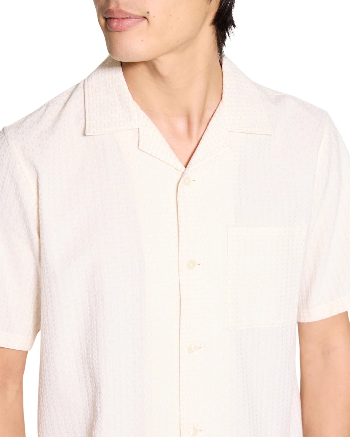 Theory Mens Noll Short Sleeve Camp Collar in Geo Cotton Dobby - Image 3