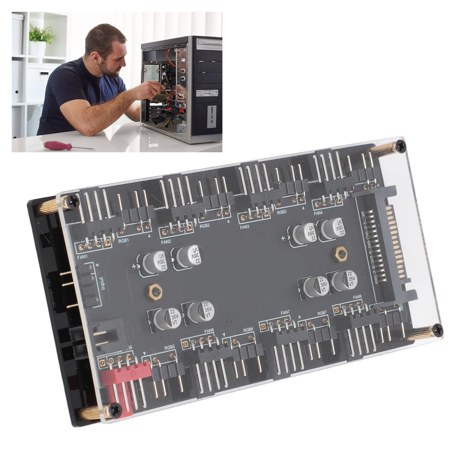 Hub Pwm Hub ARGB E PWM Per Ventole PC - 8 Porte 5V Con Guscio Acrilico - Gestione Cavi E Sincronizzazione RGB Controller Ventole Pc - 10