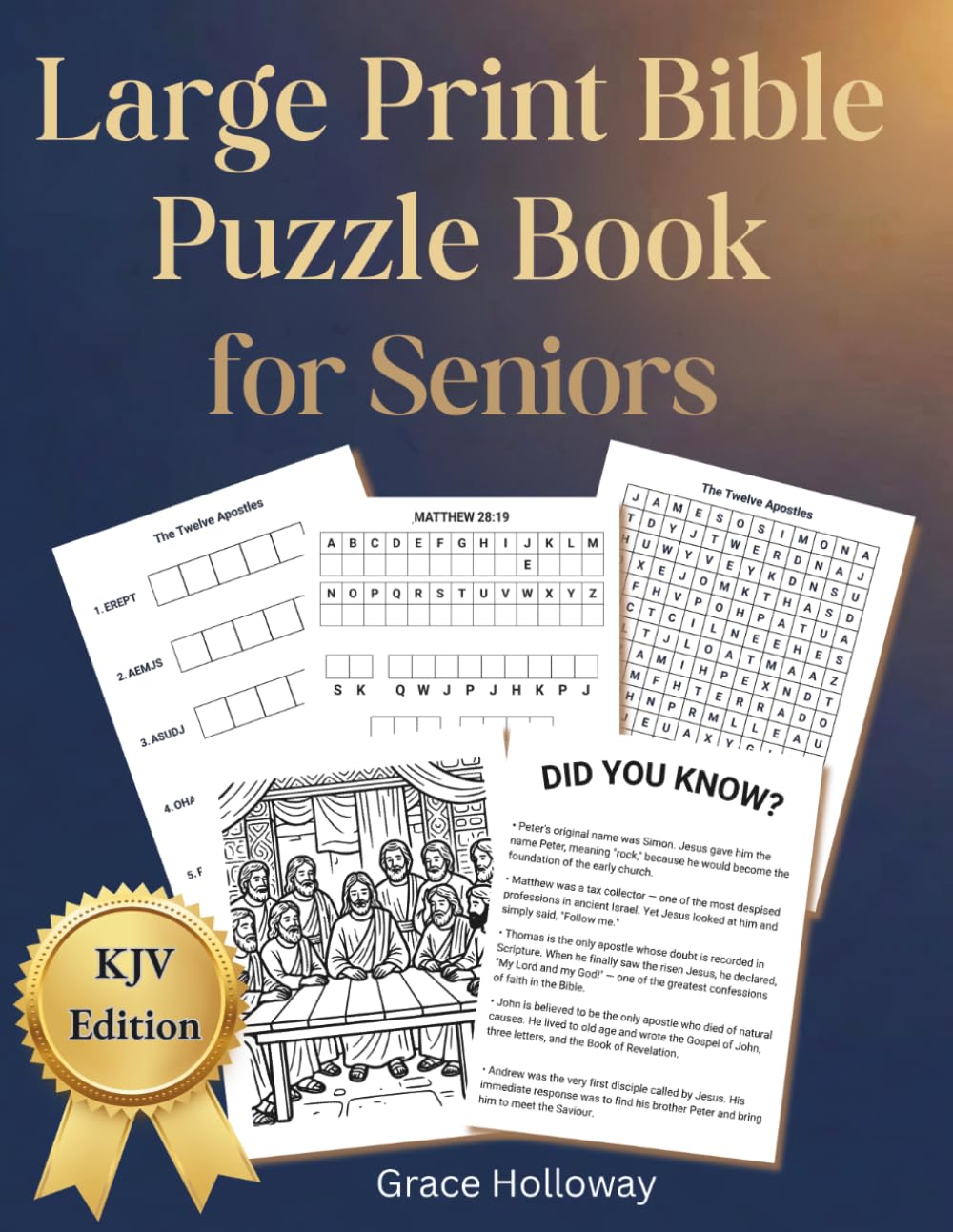 Large Print Bible Puzzle Book for Seniors: 50+ Large Print Word Search, Cryptogram & Word Scramble Puzzles with Scripture Verses, Bible Fun Facts & ... Women & Bible Study Groups (KJV Edition)