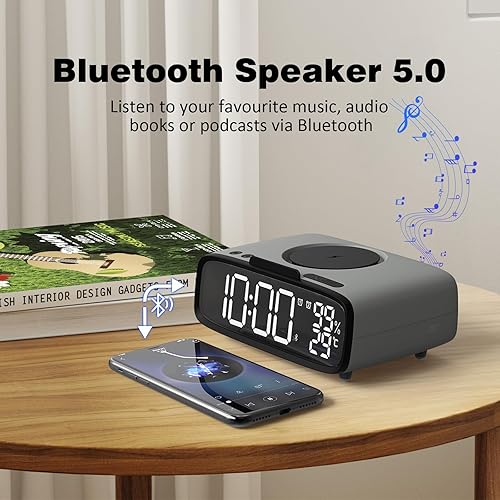 Miniatura 3 de U-Trak Reloj despertador digital con carga inalámbrica de 15 W, reloj despertador de cabecera con puerto USB, reloj despertador con altavoz