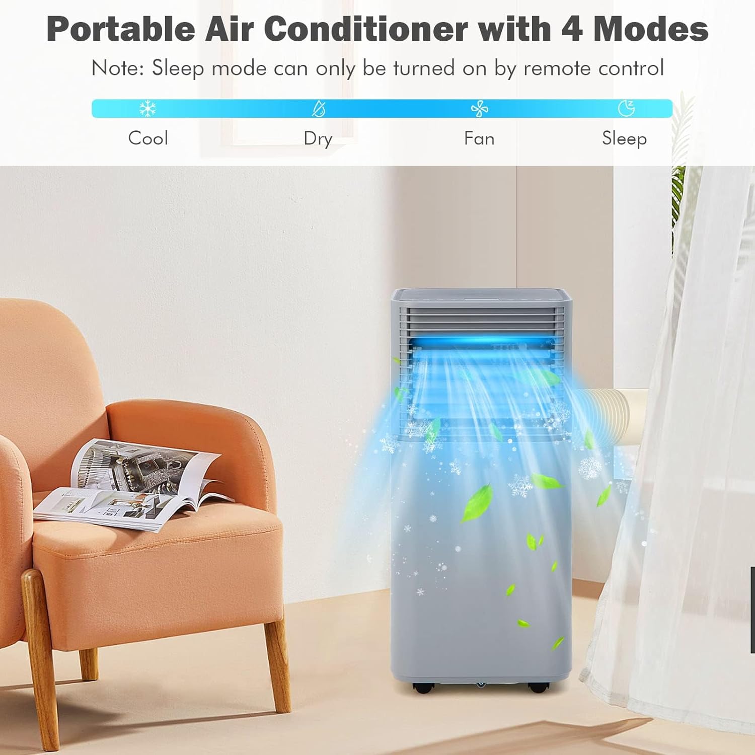 DORTALA Portable Air Conditioners 8000 BTU, AC Cooling Uint with Dehumidifier, Remote Control, 24H Timer & Window Kit, Stand up Air Conditioner for Bedroom, Dorm, Cools up to 230 sq.ft, Grey