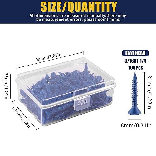 Miniatura 3 de Bonost Tornillos de tornillo de hormigón de 316 x 1-14 pulgadas, 100 unidades, tornillos de ladrillo de cabeza Phillips plana para mampostería,