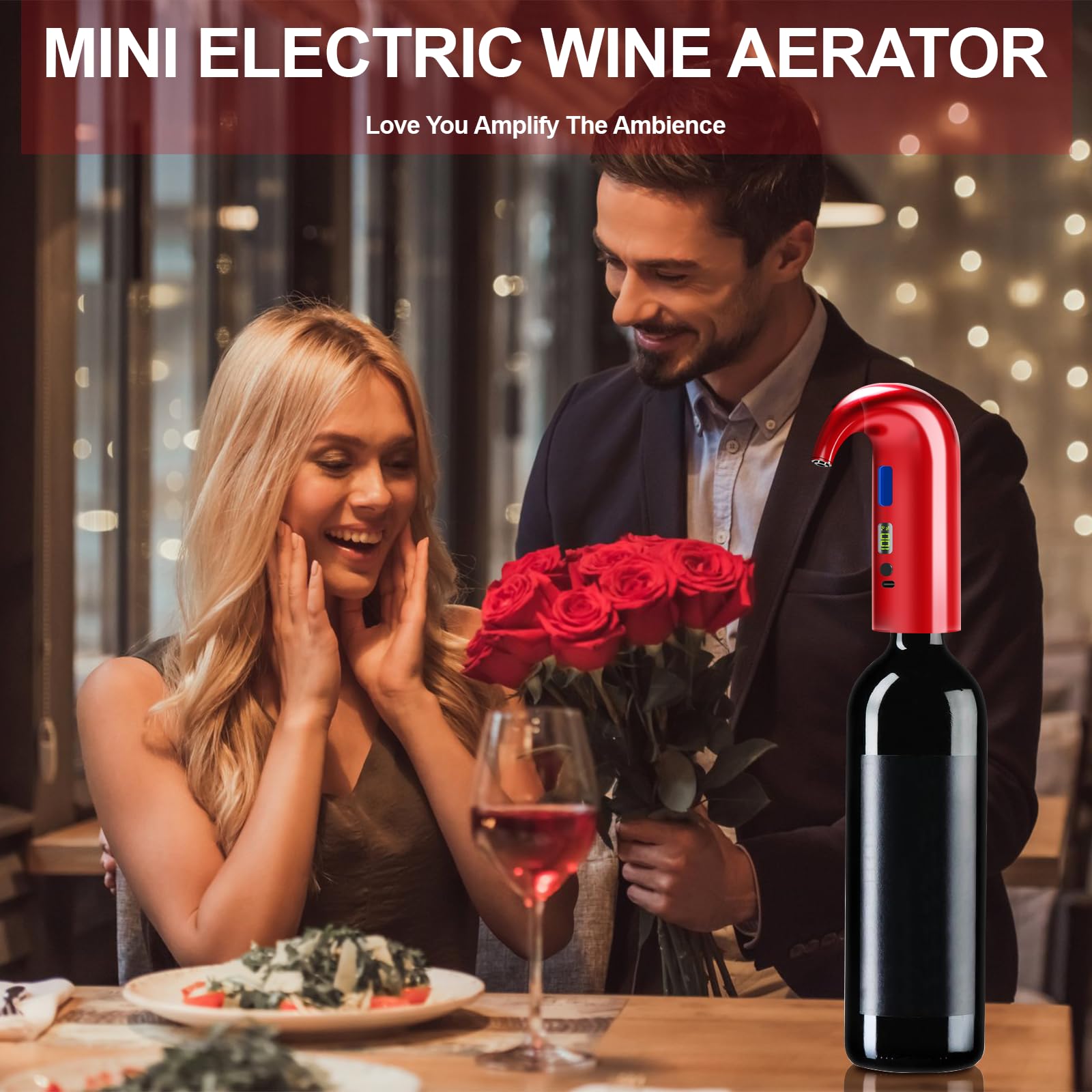 Aireador de vino eléctrico, decantador de vino automático de un solo toque para vino tinto y blanco, dispensador de vino, vertedor de vino, regalos de vino para amantes del vino (rojo) 3