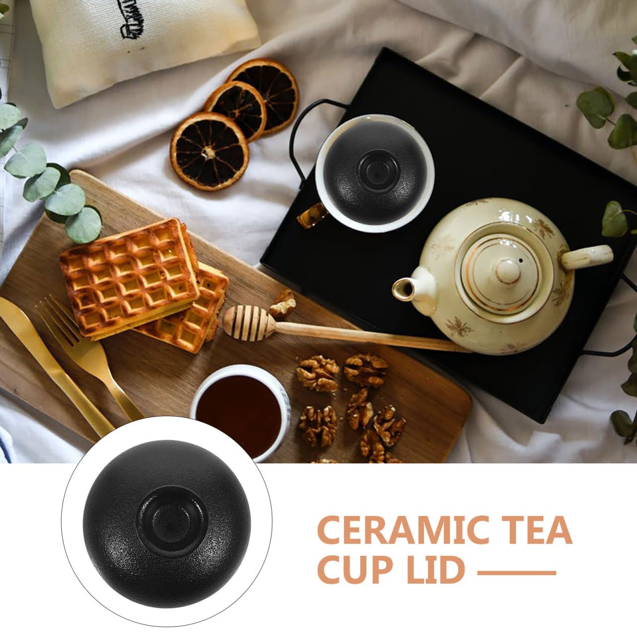 Tapa de Cerámica Negra para Taza de Té y Tetera Cubierta de Repuesto Resistente al Calor Accesorio Universal para Mantener el Aroma y la Temperatura - Diseño Elegante para Hogar y Oficina