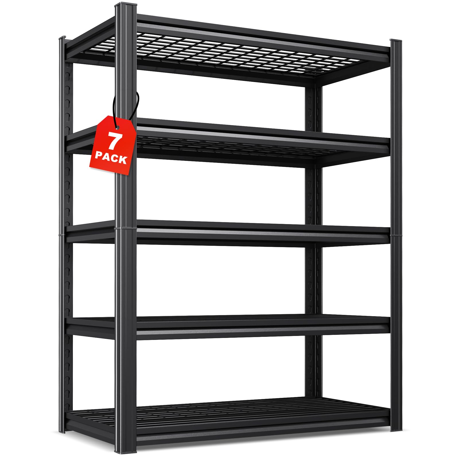 Set of 7-71"H Garage Shelving-3000LBS 5 Tier Storage Shelves,Adjustable Heavy Duty Metal Shelving Unit and Storage Large Wire Rack,Utility Steel Shelf For Shop Warehouse Industrial Pantry 71"x35"x16"