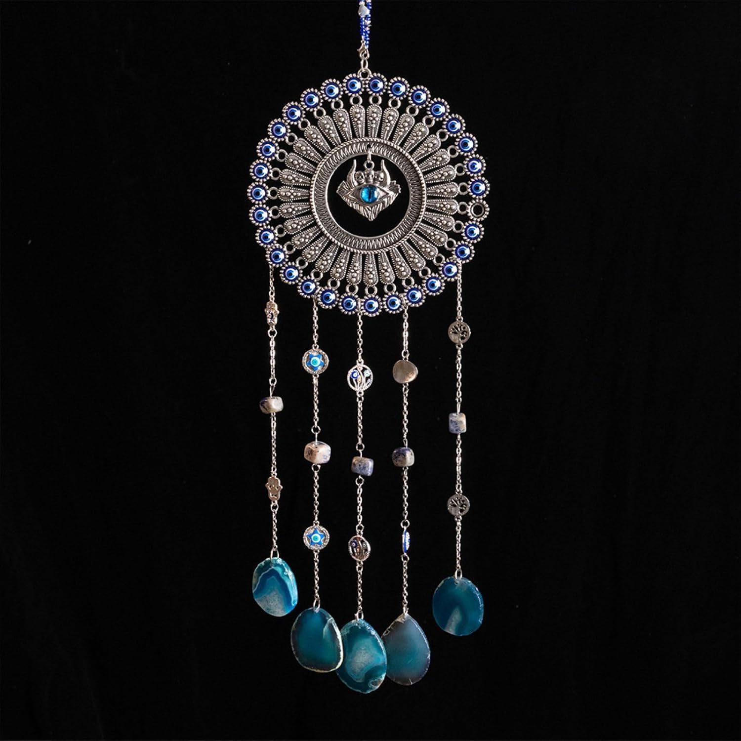 Evil Eye Dream Catcher, Handmade Blue Evil Eye Suncatcher Boho Wall Hanging Decor, Turkish Nazar Protection Crystal Dream Catchers for Window Bedroom Home Decoration Gift