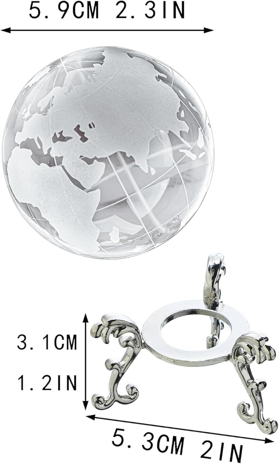 60mm World Globe Crystal Earth Ball Glass Paperweight with Metal Stand - Small Glass Earth Globe Sphere Decor for Home Office Desk Table Display -2.3 Inch - Image 4