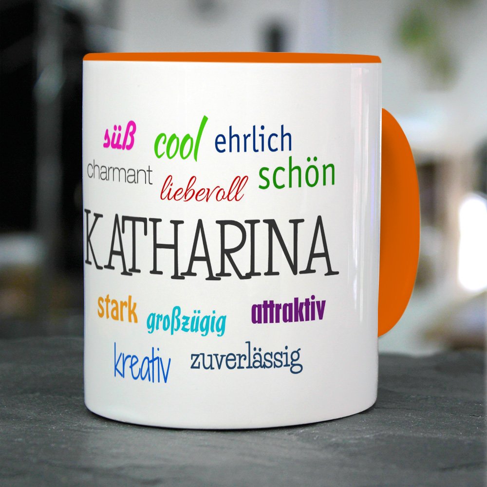Printplanet Tasse Mit Namen Katharina – Personalisierter Kaffeebecher Mit Engel-Motiv, Rosa, 325 Ml