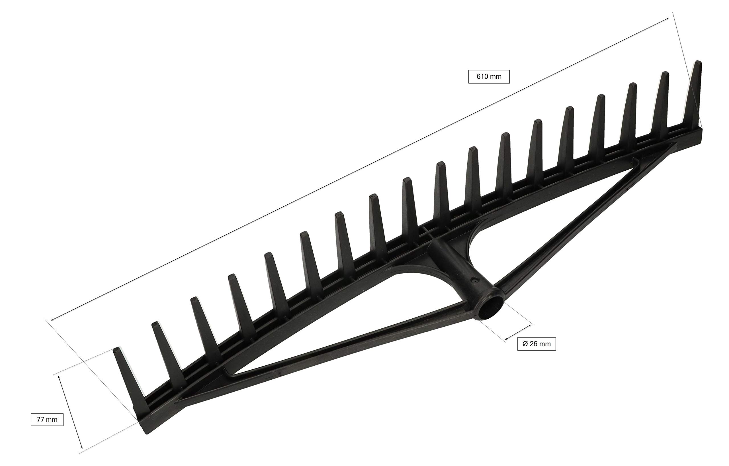 KOTARBAU® Rastrello per Foglie - Rastrello Giardino - Plastica - 61 cm - Nero - 18 Denti - per Erba Fieno - Senza Manico - Leggero Resistente