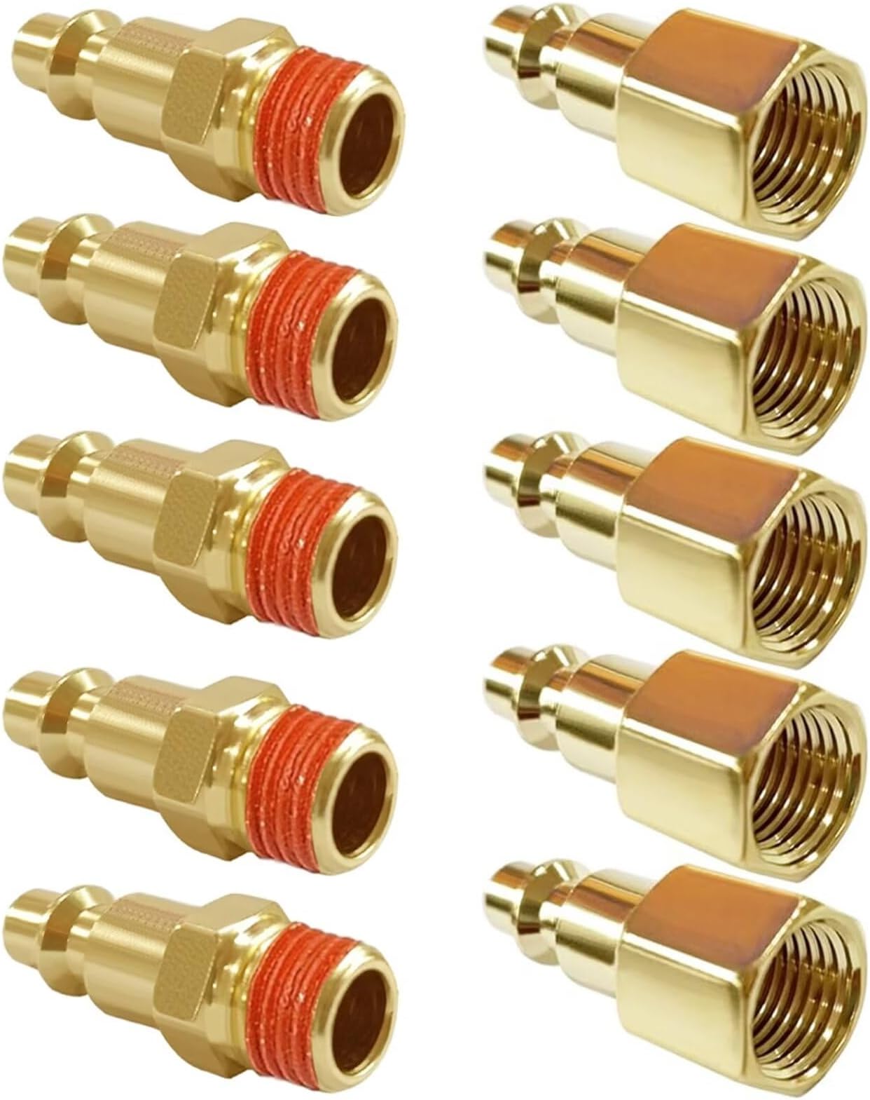 SANXIUZONG 10 Piece Brass Female Air Coupler Plug and Male Air Hose Fittings,1/4 Inch NPT Quick Connect Air Compressor Accessories, Industrial Type D, Air Compressor Adapter