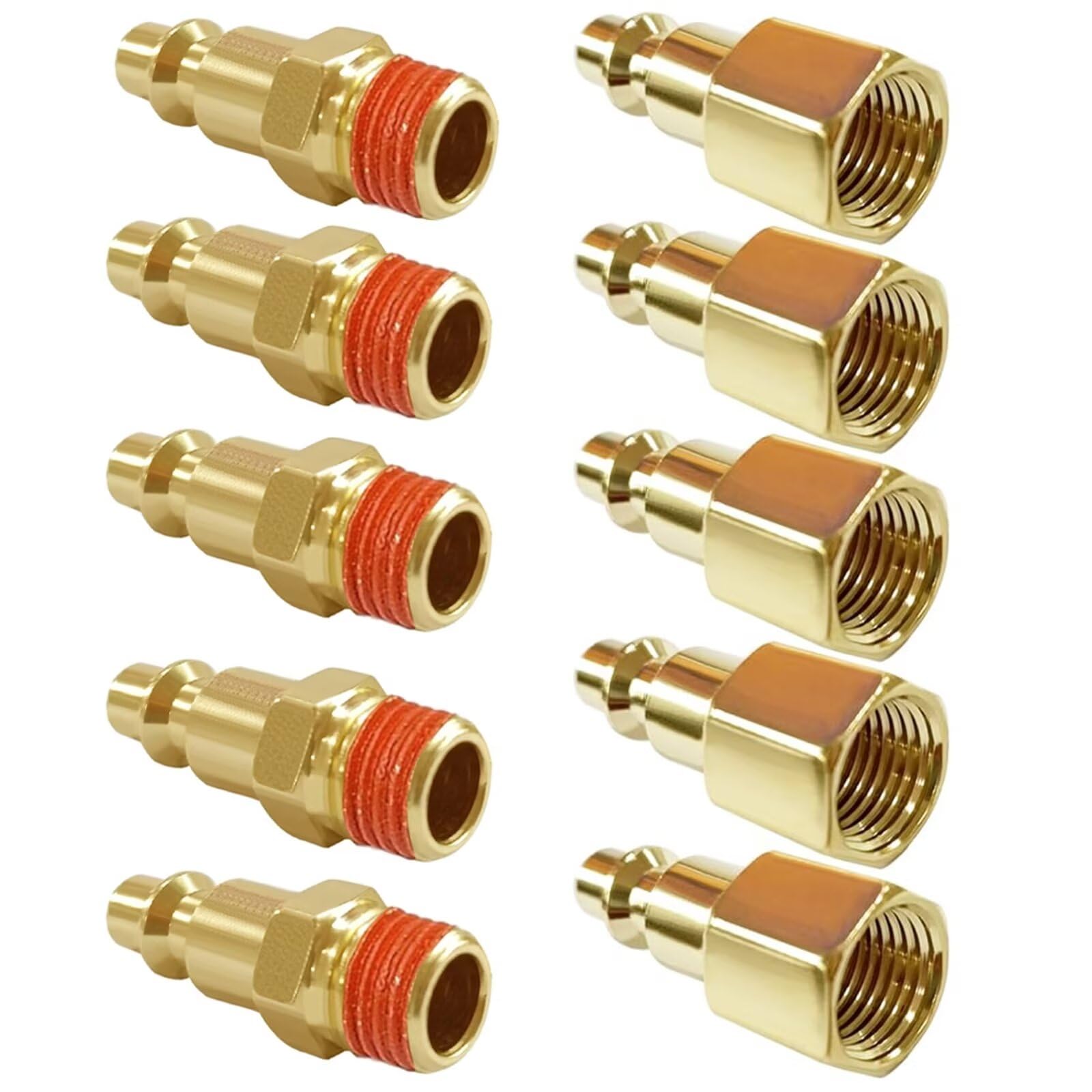 SANXIUZONG 10 Piece Brass Female Air Coupler Plug and Male Air Hose Fittings,1/4 Inch NPT Quick Connect Air Compressor Accessories, Industrial Type D, Air Compressor Adapter