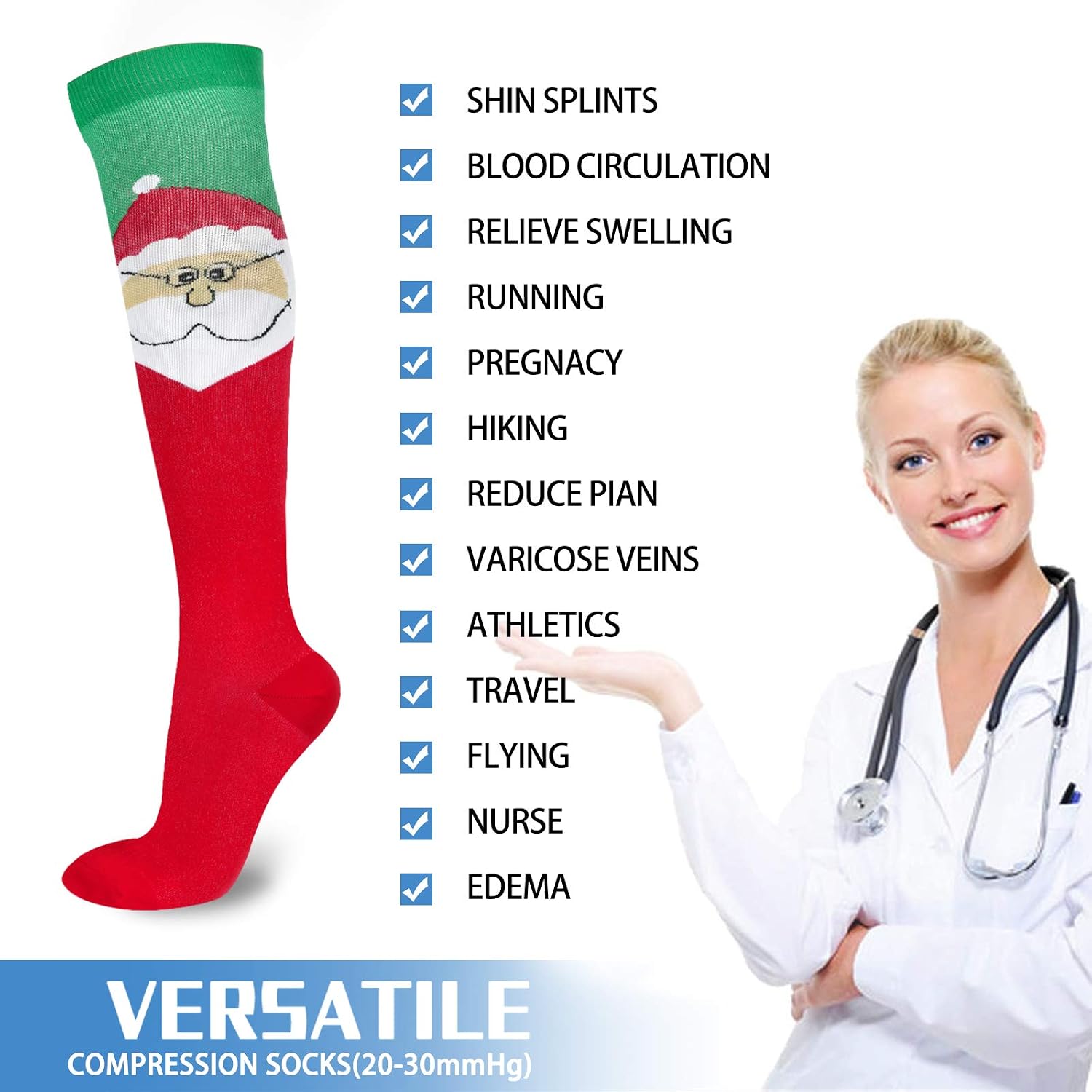 LighSele 6 Pair Compression Socks for Women & Men, Knee High Compression Socks 20-30 mmHg for Nurses, Travel, Pregnancy, Christmas(S/M)