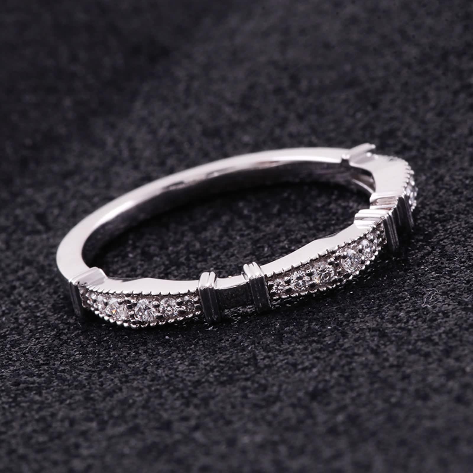 Moissanite Anillo de boda, anillo de promise para mujer, apilable, fino, oro blanco de 9/14/18 K