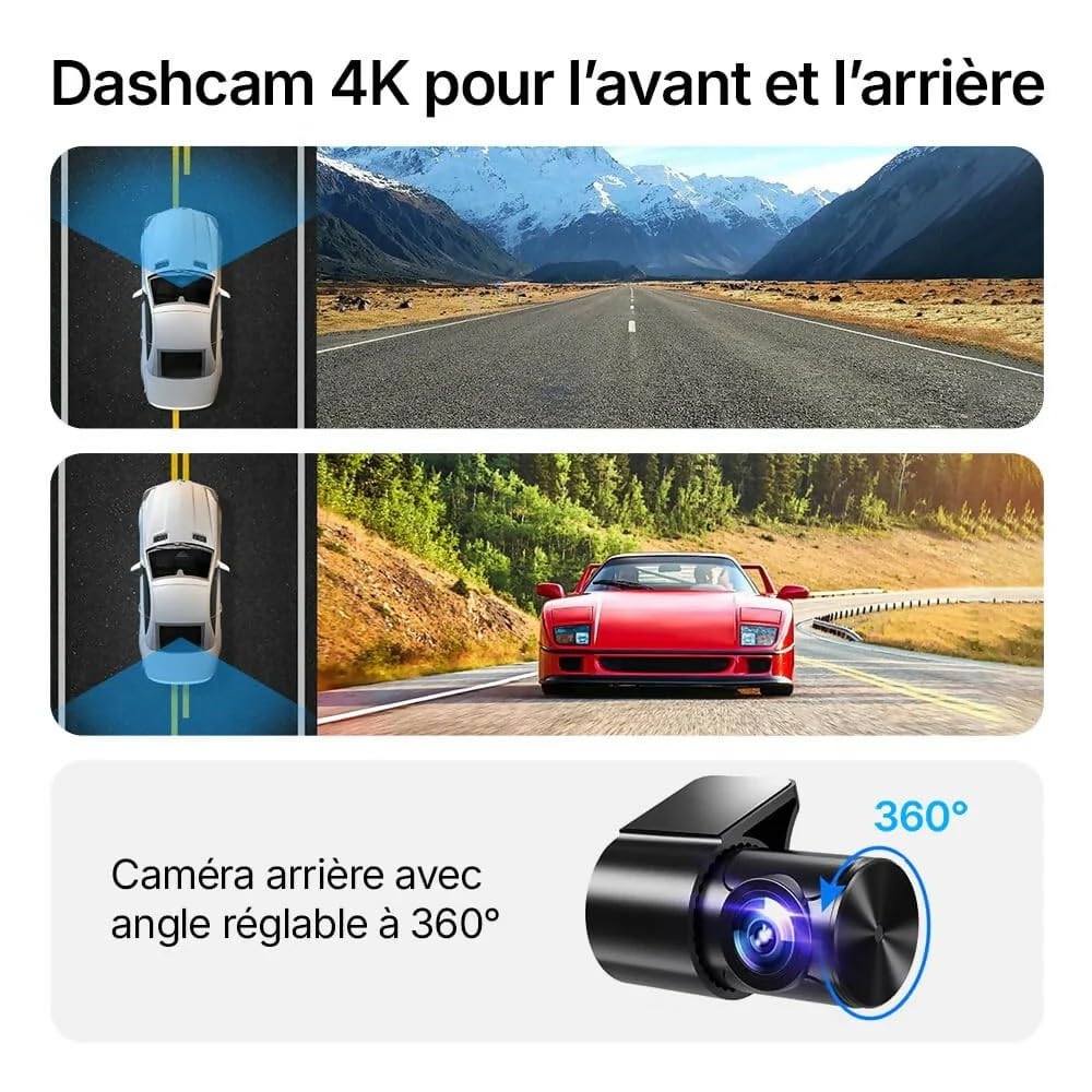 Oryzom Dashcam 4K Pro – Enregistrement Ultra HD avec caméras Avant/arrière, Vision Nocturne et Surveillance 24h/24(Câble abaisseur 1080P+ACC)