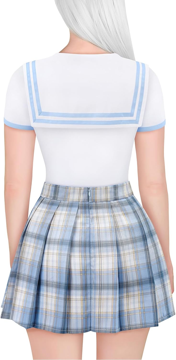 Littleforbig Cotton Romper Onesie Pajamas Bodysuit - Magical Girl Pastel Plaid Skirt Set