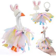 3 Pcs 7inch Desk Goose Outfits, Mini Desktop Goose Clothes with Rabbit Knitted Hat, Heart-Shaped Necklace and Tutu Dress for Magnetic Goose Statue Easter Day