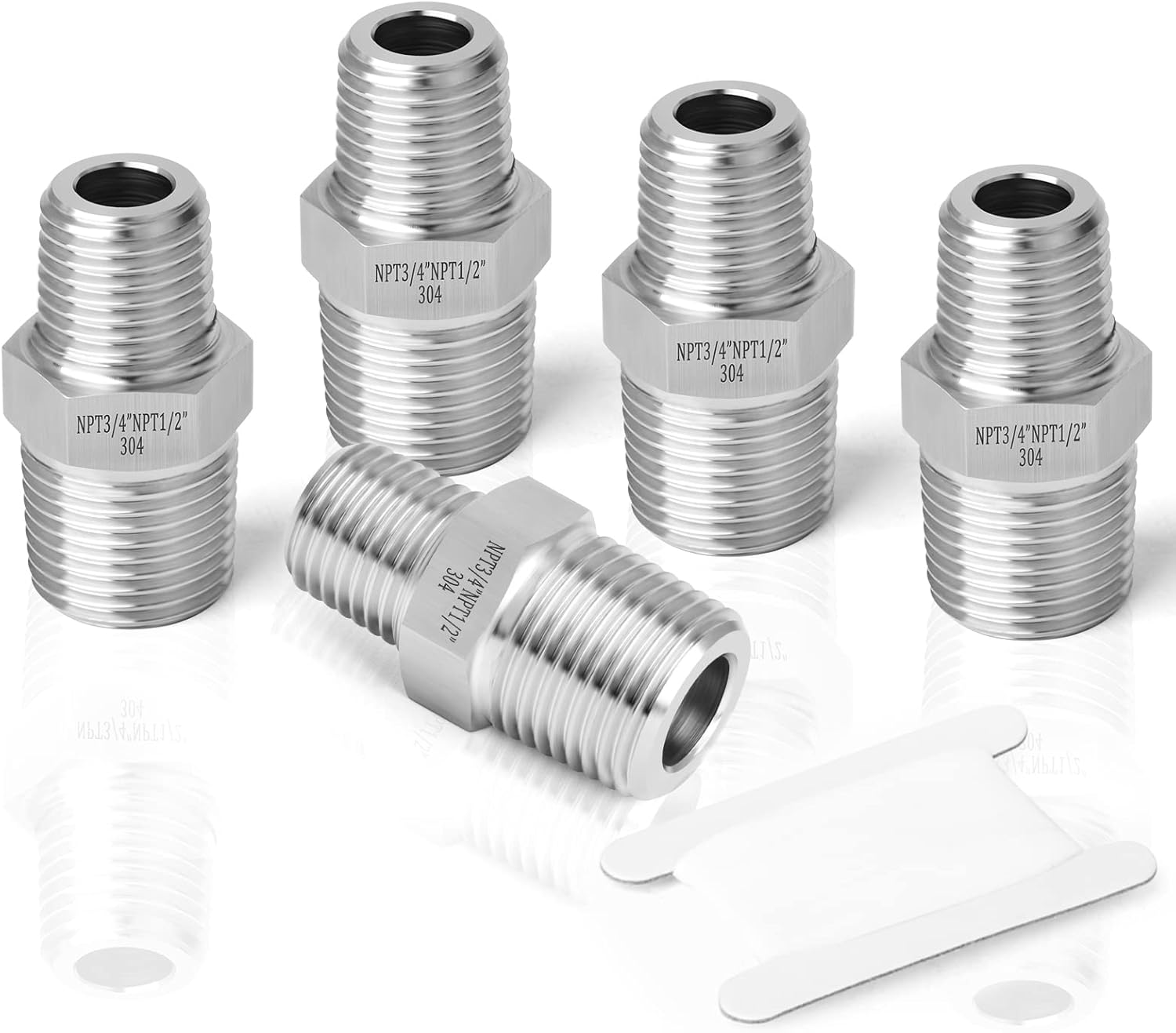 TAISHER 2PCS 304 Stainless Steel Hex Nipple, Reducer Pipe Fitting 3/4