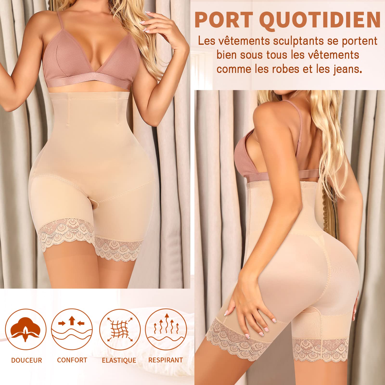 Short Gainant Femme Ventre Plat Dentelle Shorts