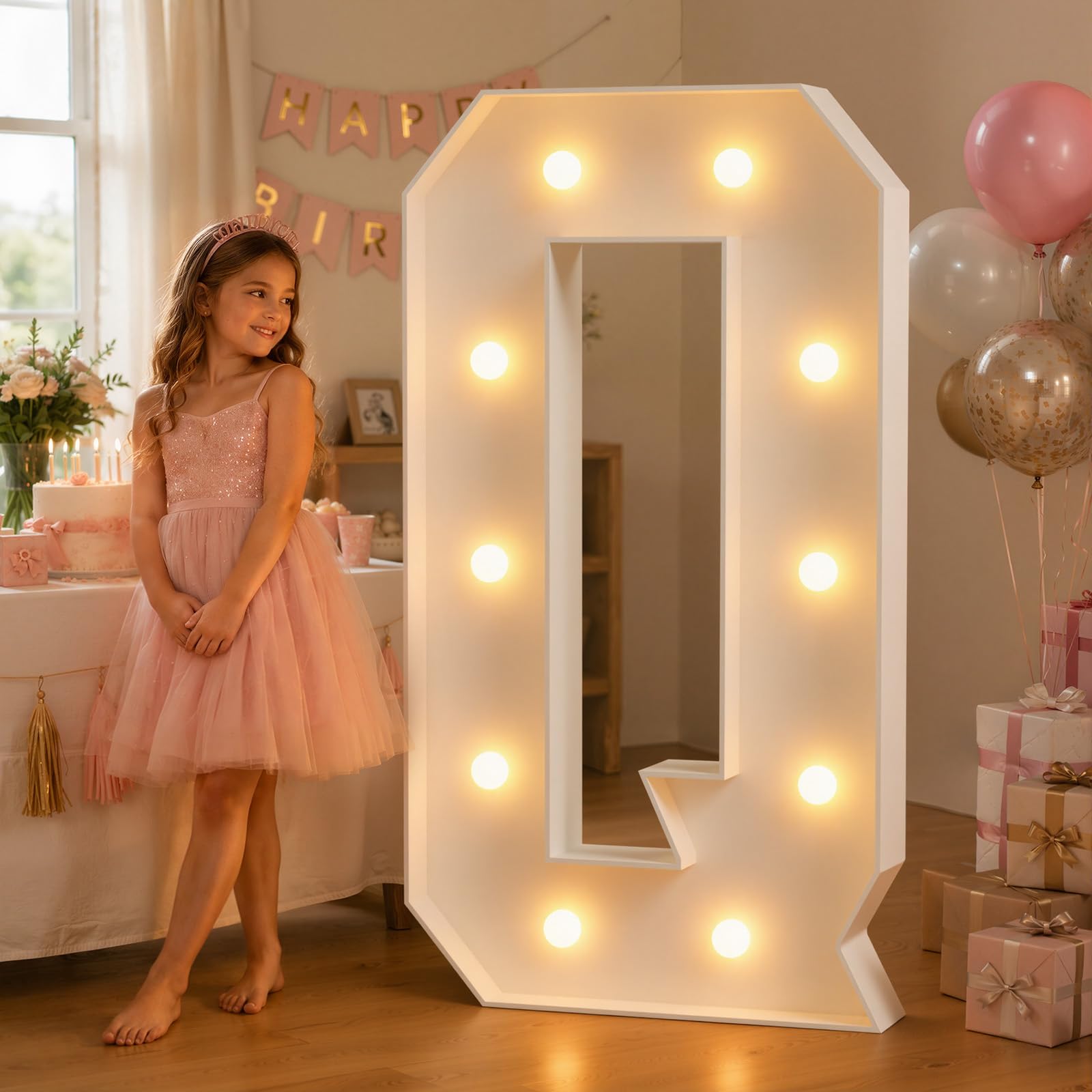 JoyMuse 4FT Marquee Light Up Letters,Large Marquee Letters 4 Feet Tall for Marry Me Proposal Decorations Big 4FT Letters with Lights for Baby Shower Party Decor, Letter Q