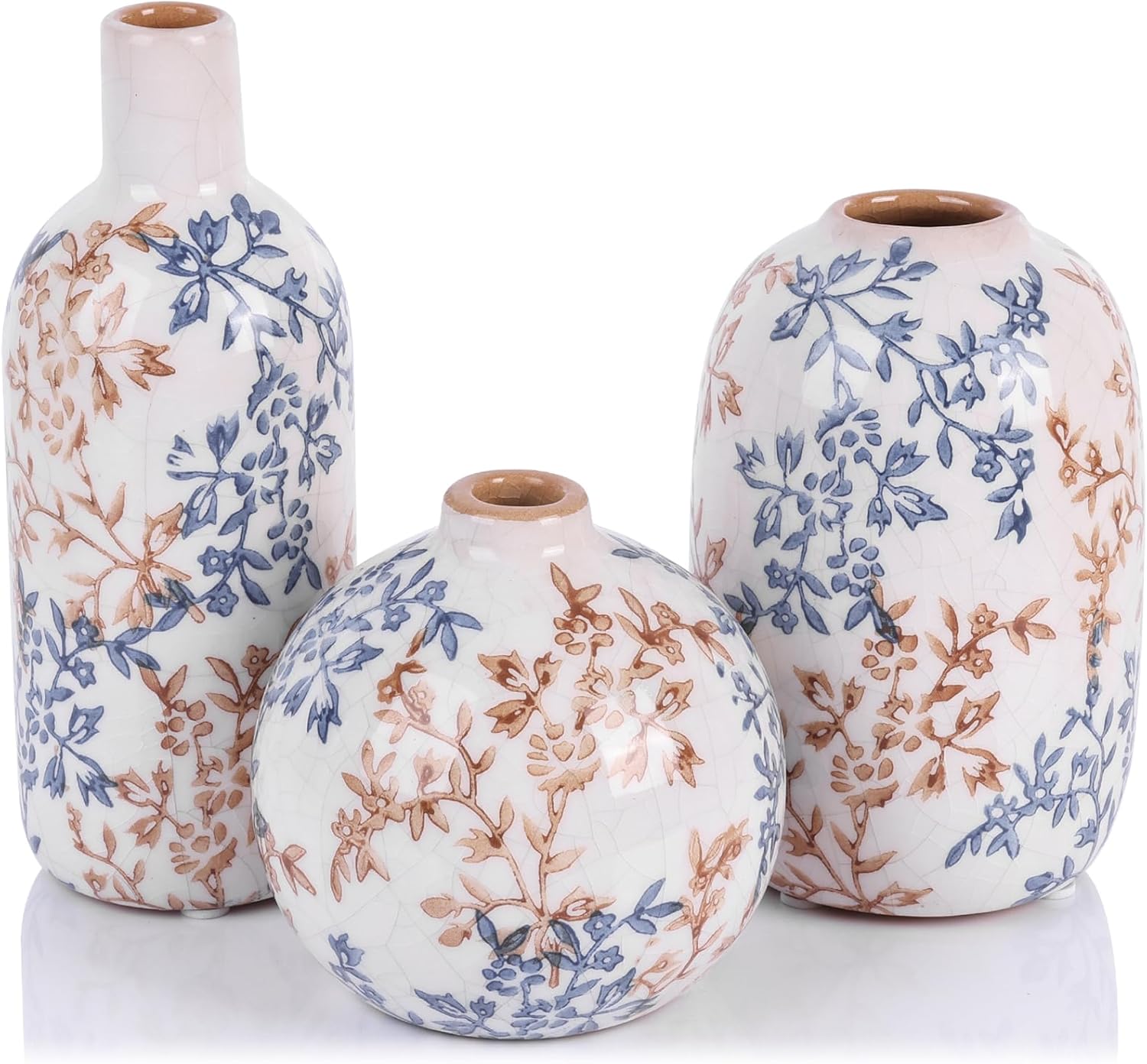 Cute Vase Matte Ceramic vases set of 3 Orange, Modern Boho Vases for Decor small vase,Centerpiece Table Decor japandi home decor Minimalist vase for Décor Room,Entryway, Bookshelf, Mantel, Shelf Décor