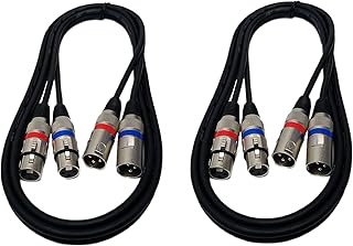 Audio2000'S ADC203S2 Two-Pack Professional 6'-feet Dual XLR Female (XLRF) to Dual XLR Male (XLRM) Balanced Audio/Recording/Microphone Cables, Black, Red, Blue