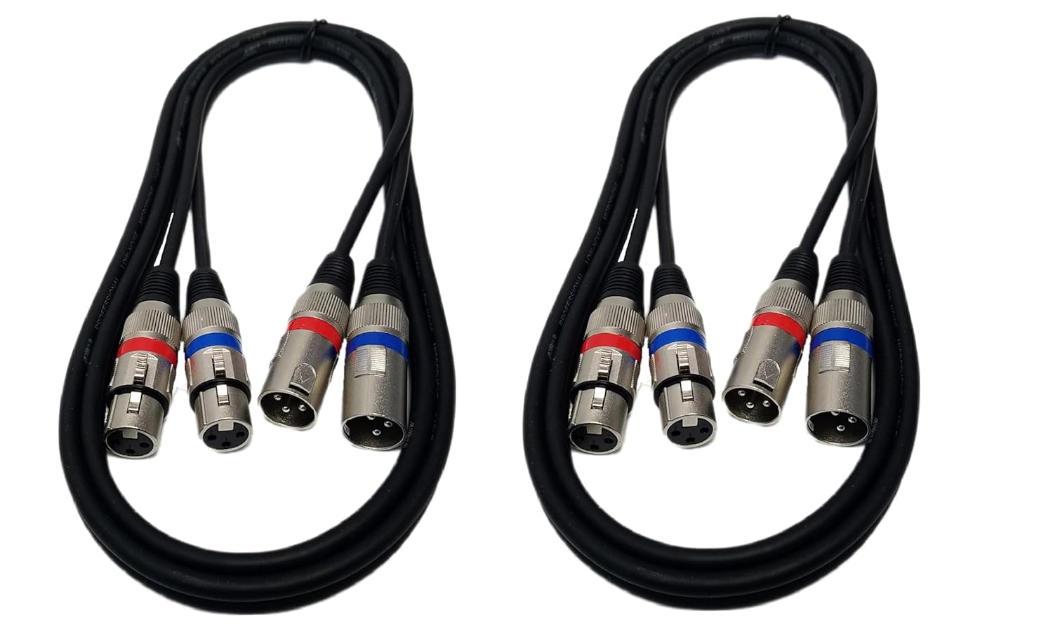 Audio2000'S ADC203S2 Two-Pack Professional 6'-feet Dual XLR Female (XLRF) to Dual XLR Male (XLRM) Balanced Audio/Recording/Microphone Cables, Black, Red, Blue