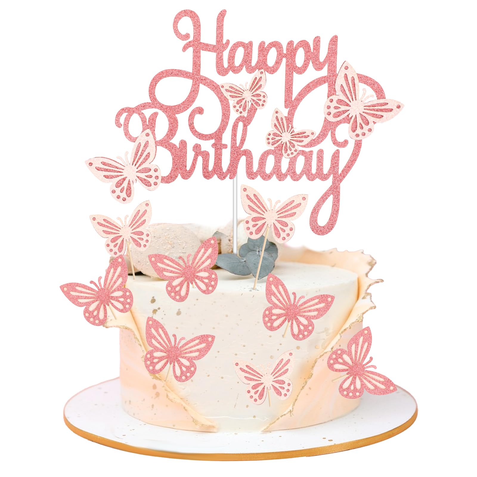 61 Decorazioni Per Torta Compleanno, Farfalle 3D Rosa E Viola Con Bastoncini, Topper Farfalle Per Cupcake, Set Completo Con Scritta Happy Birthday