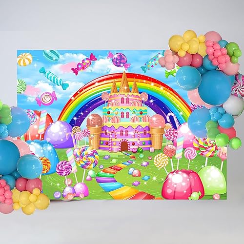 Miniatura 4 de Mocsicka Telón de fondo de dulce candyland con temática de caramelo dulce para decoración de fiesta de cumpleaños para niñas, caramelos, castillo,