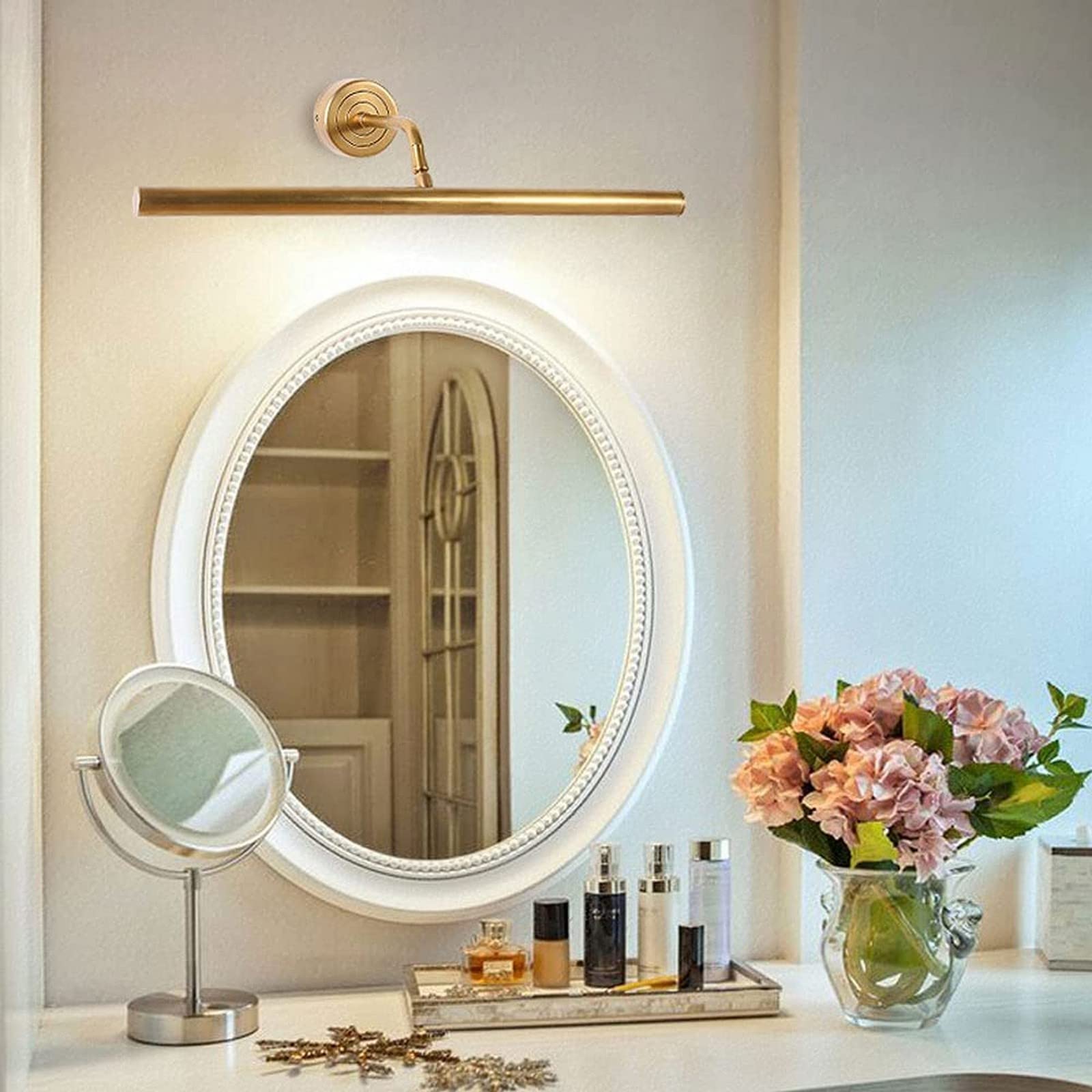 OLSKFUH Wall Lamp, Mirror Light Led Vanity Lamp Brass Bathroom Light Fixture, 16.7Inch Copper Vanity Wall Sconces 9W Mirror Front Lamps For Makeup, Modern Vanity Table Bathroom,