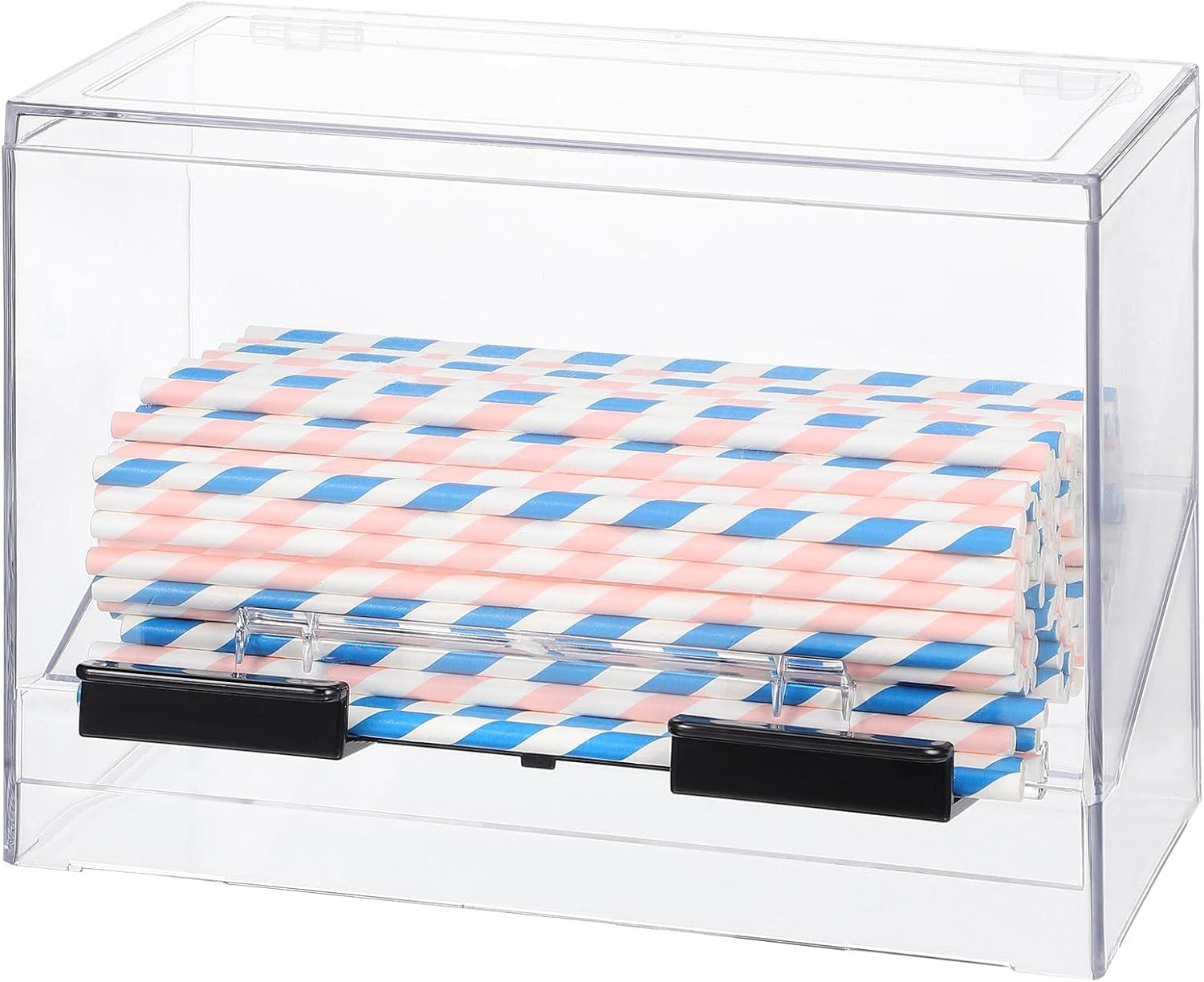 BESPORTBLE Pressing Type Clear Acrylic Straw Dispenser Box for Fast Food Restaurants and Coffee Shops Reusable Straw Holder Container with Smooth Polished Surface Easy Setup and