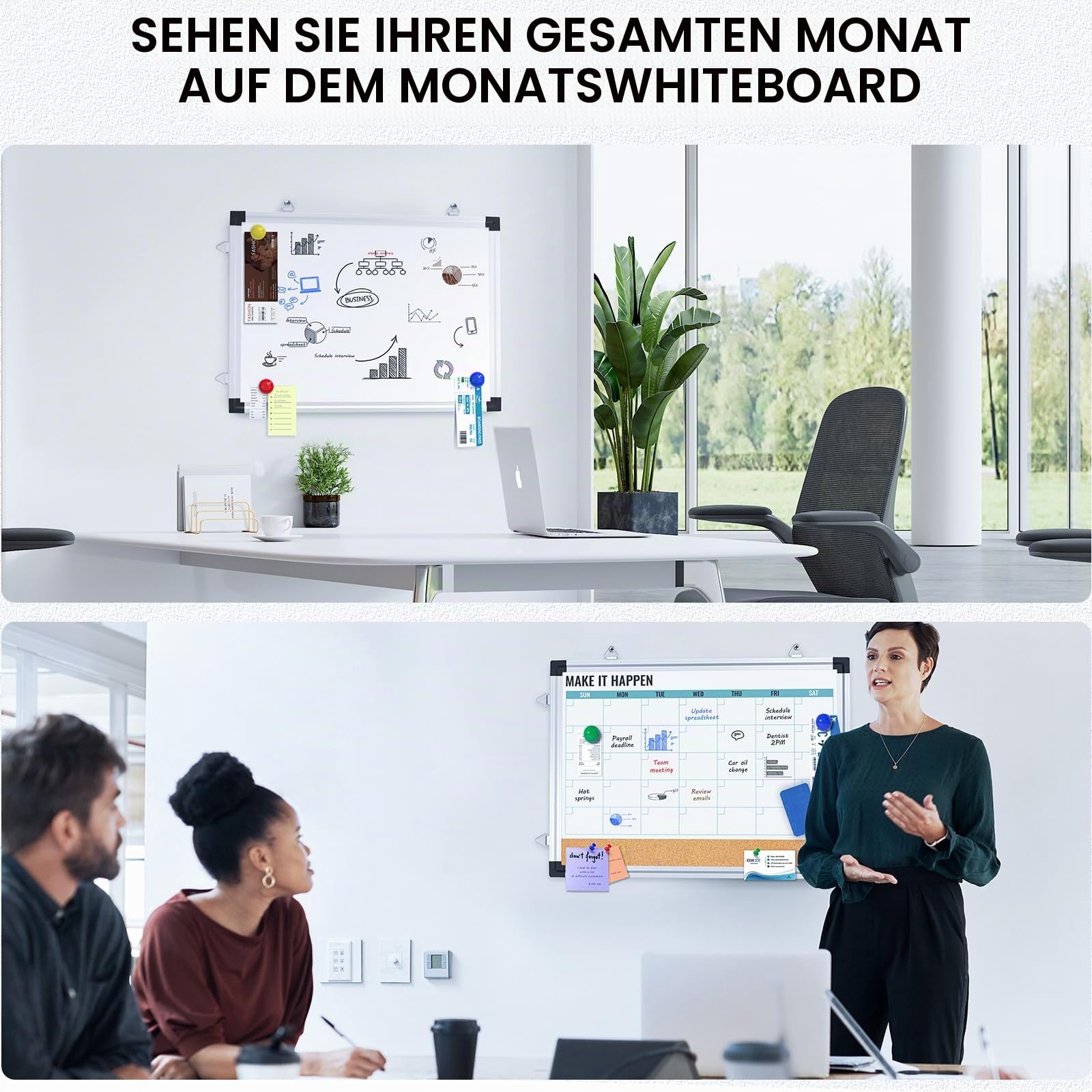 Marsrock Monatskalender-Whiteboard und Korktafel für die Wand, 43,2 x 33 cm, wendbar, trocken abwischbar, doppelseitiges Whiteboard mit Aluminiumrahmen für Planung, Büro, Küche, Schule, Zuhause