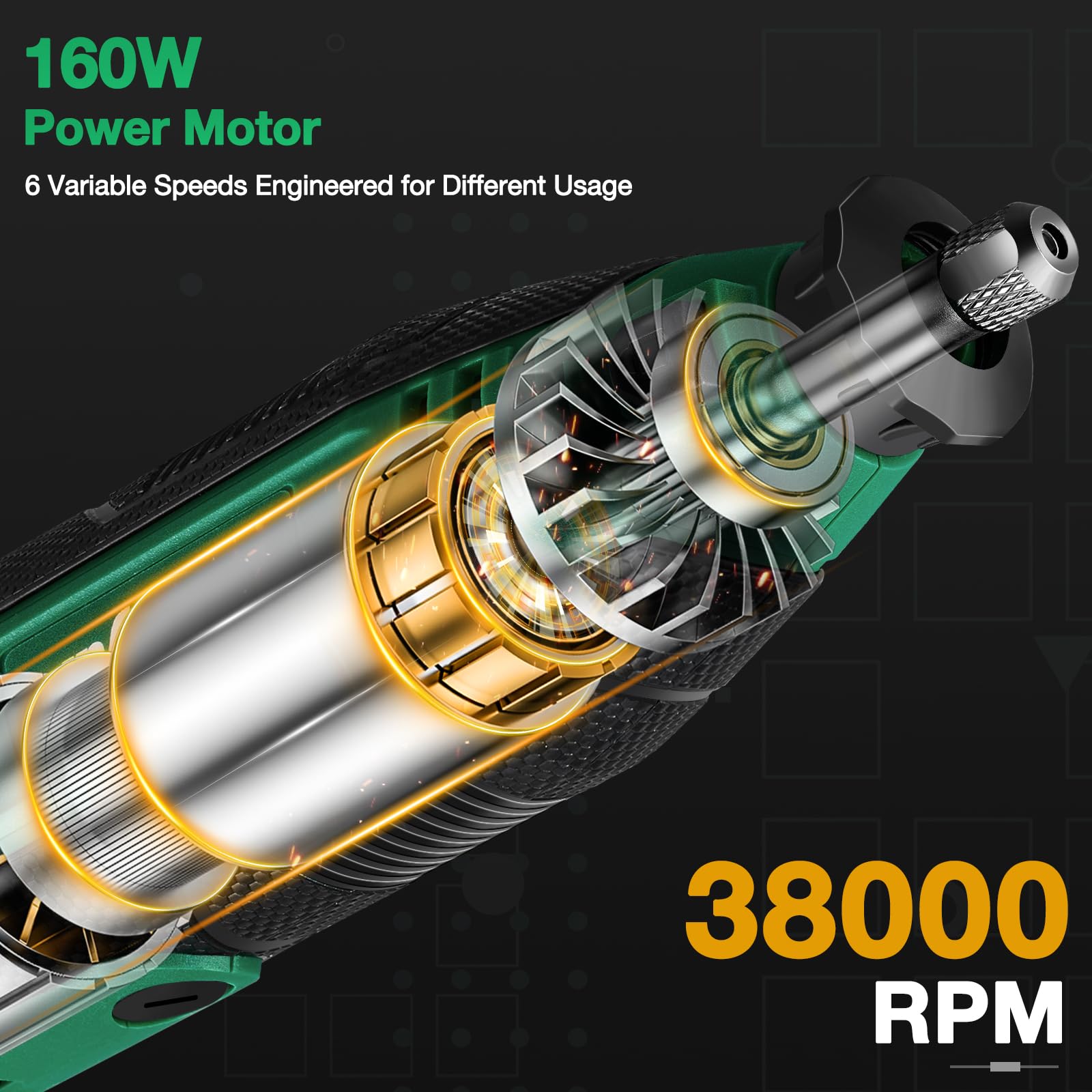 Besdiyart Utensile Multifunzionale 160W, Strumento Rotante a 6 Velocità Variabile 12000-38000 giri/min, con 352 Set di Accessori per Levigare, Incidere, Affilare, Perforare, Lucidare, Incidere