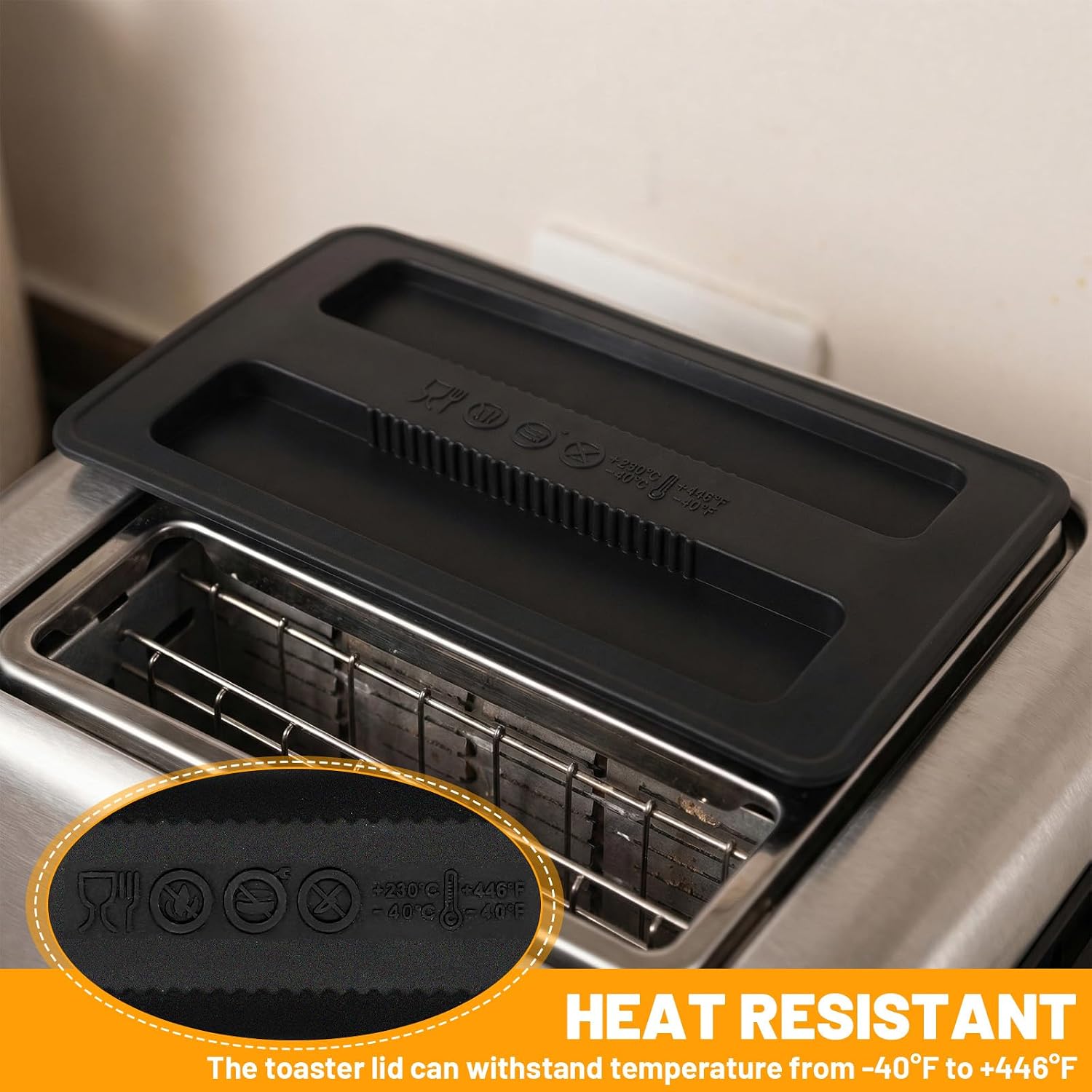 Toaster Cover 2 Slice Silicone Toaster Top Covers Silicone Cover for Bread Machine 2 Slice Wide Slot Protector Lid Sandwich Machine Part Accessories(Black)