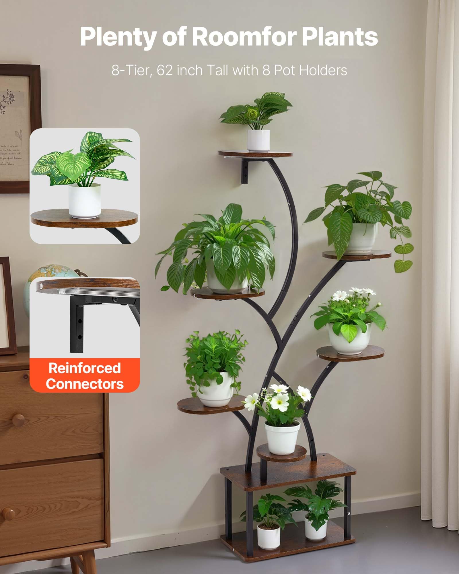 VEVOR Pflanzenständer mit Wachstumslichtern, 8-stöckiges Pflanzenregal, Blumenständer, 3 Timer- & 10 Helligkeitsstufen, Blumenregal als Dekoration für Wohnzimmer & Balkon, 920x310x1575 mm