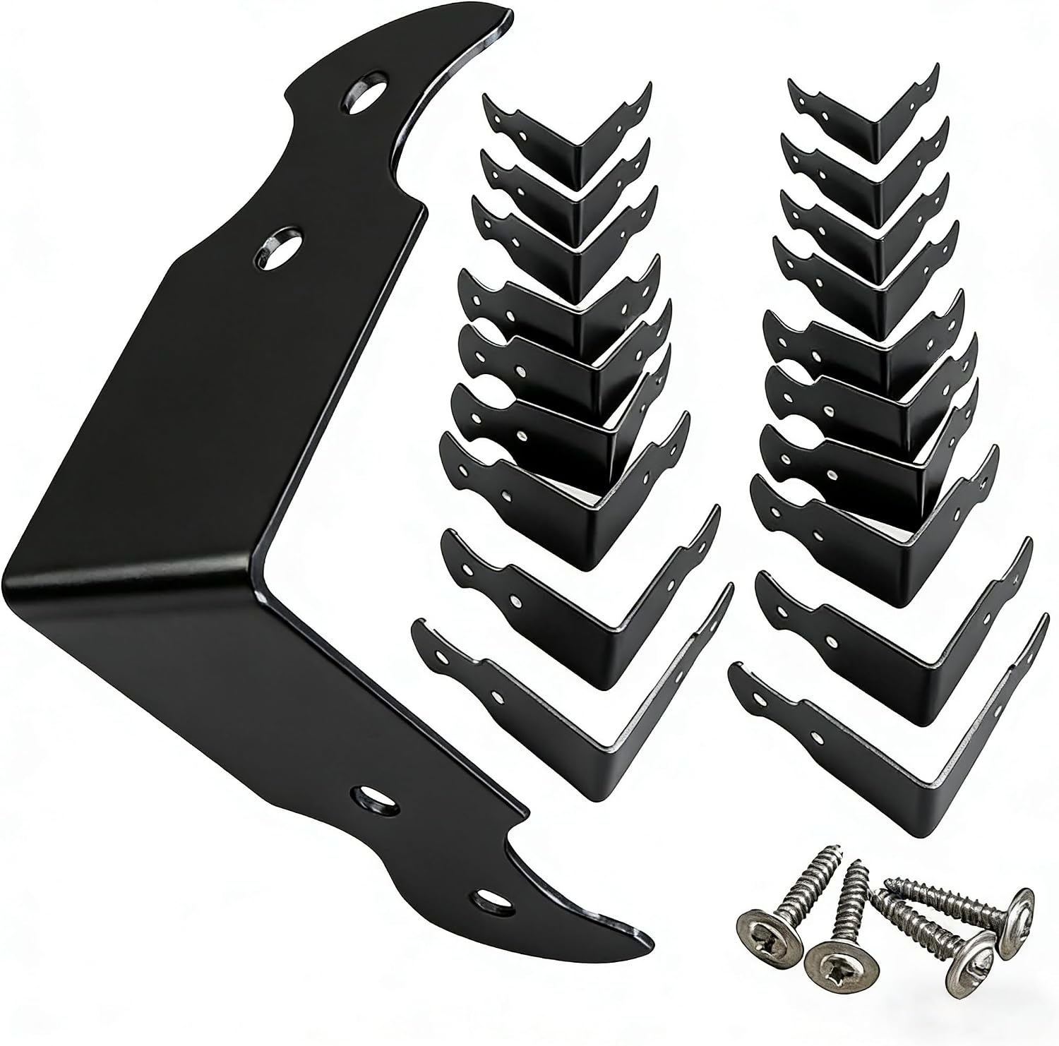 20 Pack Rust-Proof Iron Shelf Brackets 1.65″, Matte Black Corner Protectors & Decorative Corner Brackets for Furniture, Wooden Box, Shelf, Cabinet (with Screws) (Black)