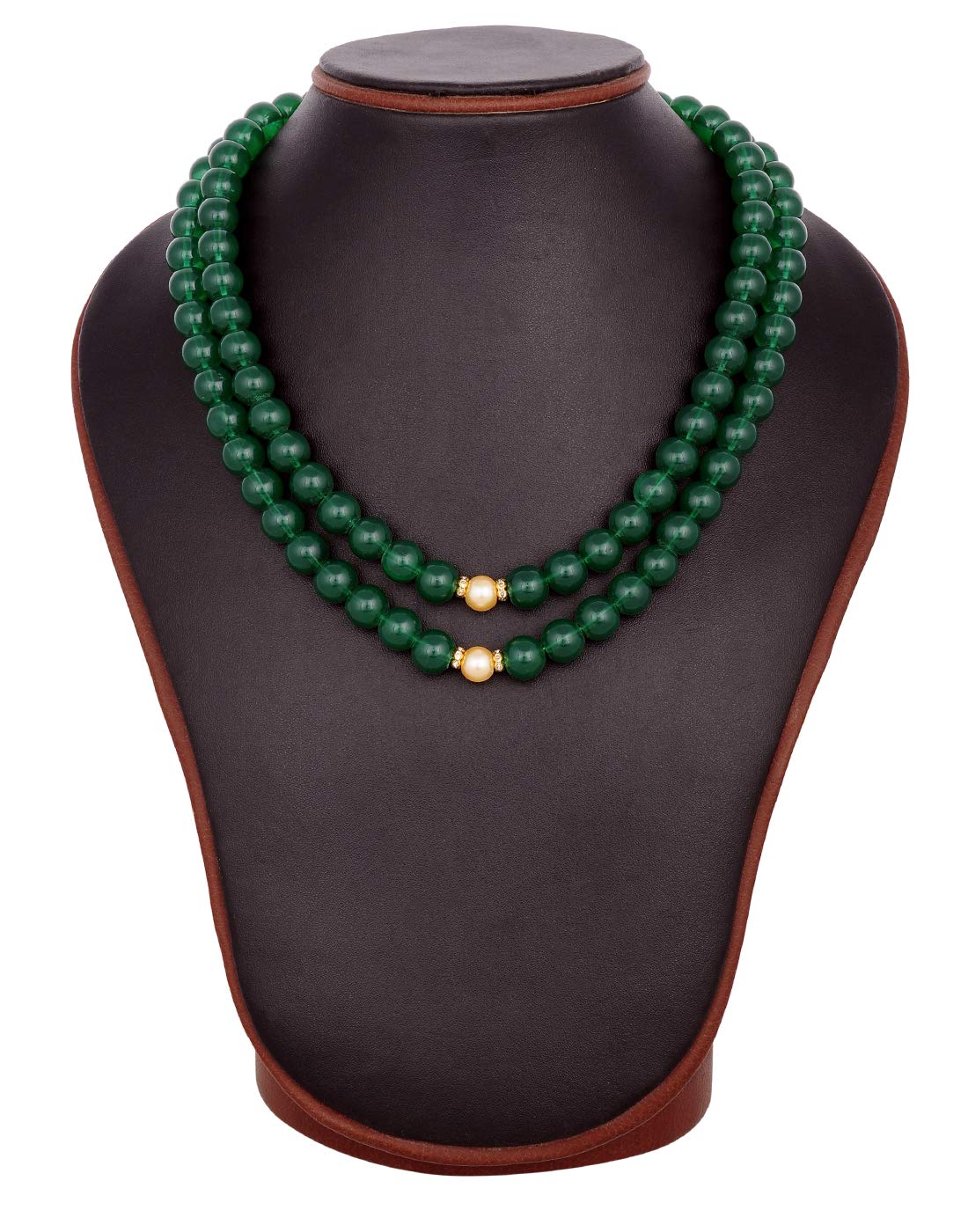 VISHAKA PEARLS AND JEWELLERS Party Wear Green Crystal Stone Pearl Necklace Set with Earrings for Women 1