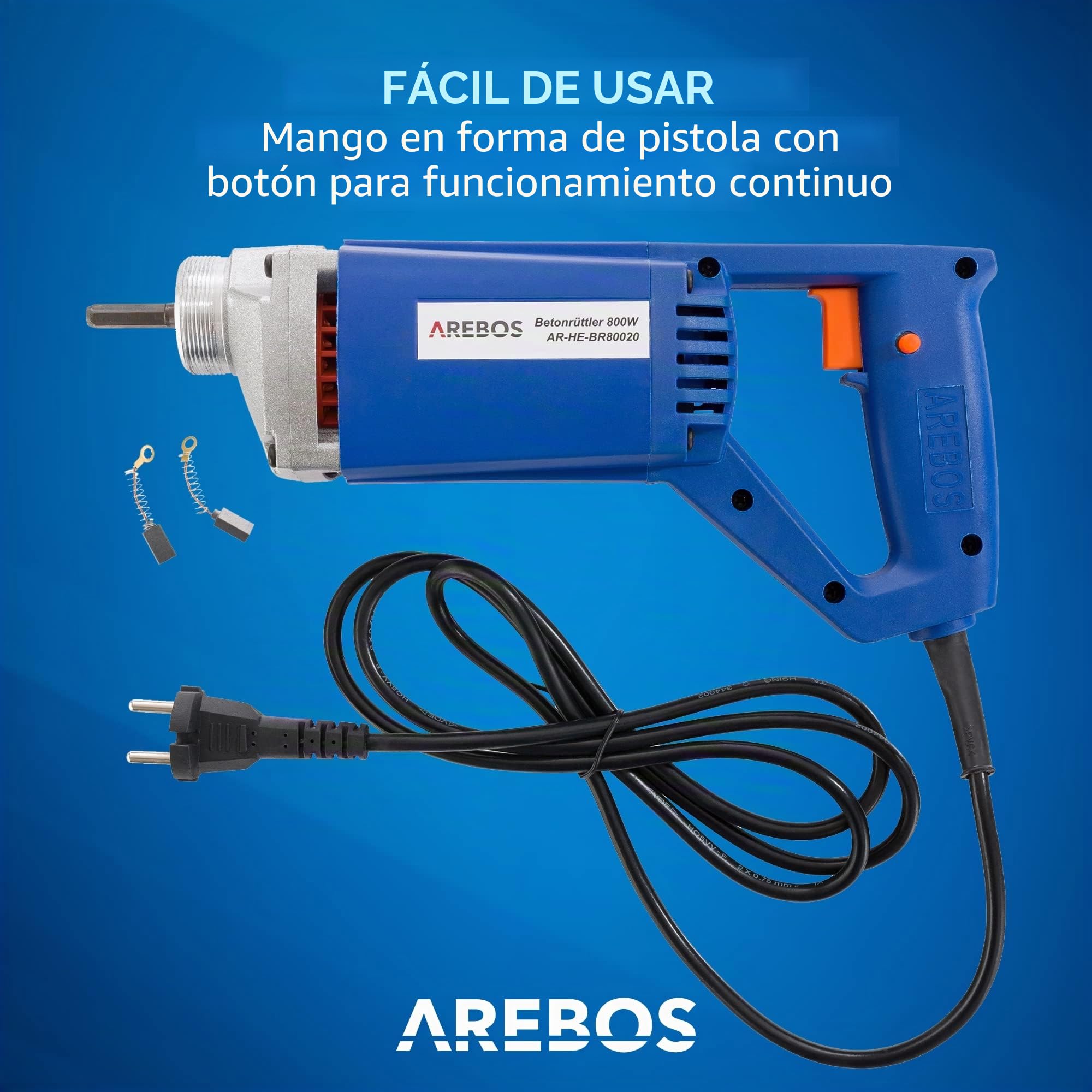 Arebos Vibrador de hormigón | Aguja vibrante electrica | Vibrador de construcción eléctrico | 800W | longitud de varilla vibratoria de 2m | para concreto